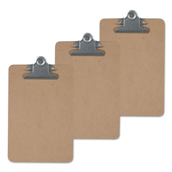 CLIPBOARDS | Universal UNV40305VP 1.25 in. Clip Capacity 8.5 in. x 14 in. Hardboard Clipboard - Brown (3/Pack)
