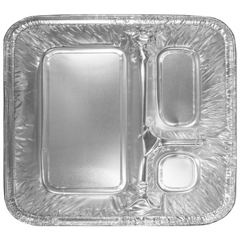 Handi-Foil 2045-00-500 6.38 in. x 1.47 in. x 8 in. 24 oz. 3-Compartment Oblong Aluminum Food Container - Silver (500/Carton)