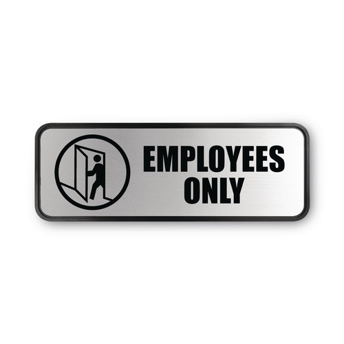 Floor Signs & Safety Signs | Cosco 098206 9 in. x 3 in. Employees Only Brushed Metal Office Sign - Silver image number 0