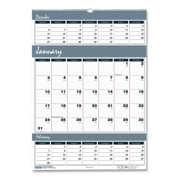 House of Doolittle 342 14-Month: Dec 2025 to Jan 2027 12 in. x 17 in. Bar Harbor Recycled Wirebound 3-Months-Per-Page Wall Calendar - White/Blue/Gray