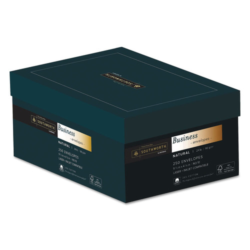 Envelopes & Mailers | Southworth J404N-10 Commercial Flap Gummed Closure 4.13 in. x 9.5 in. 25% Cotton #10 Business Envelope - Natural (250/Box) image number 0