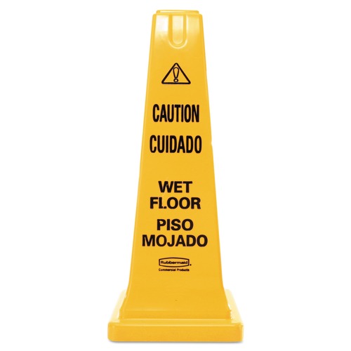 Just Launched | Rubbermaid Commercial FG627777YEL 10.55 in. x 10.5 in. x 25.63 in. Multilingual Wet Floor Safety Cone - Yellow image number 0