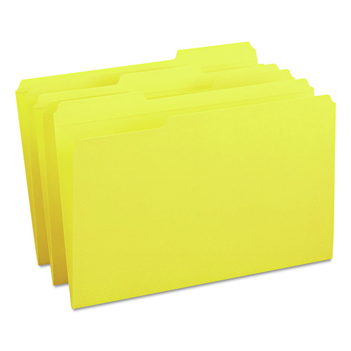 File Folders | Smead 17934 0.75 in. Expansion Assorted 1/3-Cut Tabs Legal Size Reinforced Top Tab Colored File Folders - Yellow (100/Box) image number 0