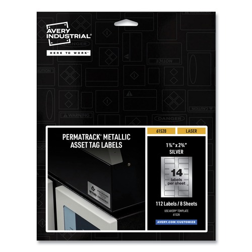 Labels | Avery 61528 PermaTrack 1.25 in. x 2.75 in. Laser Printers Asset Tag Labels - Metallic Silver (112/Pack) image number 0
