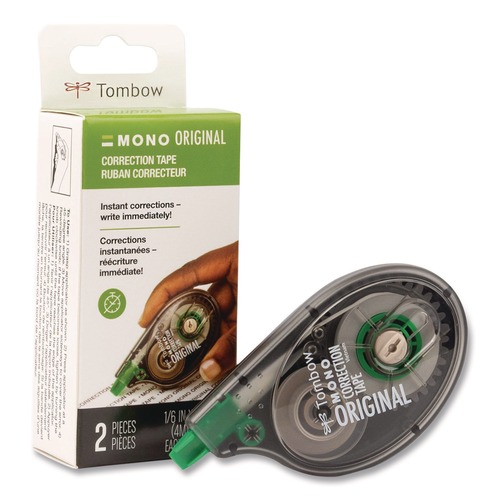 Erasers & Correction Supplies | Tombow 68627 0.17 in. x 394 in. MONO Non-Refillable Correction Tape - Gray/Clear Applicator, White Tape (2/Pack) image number 0