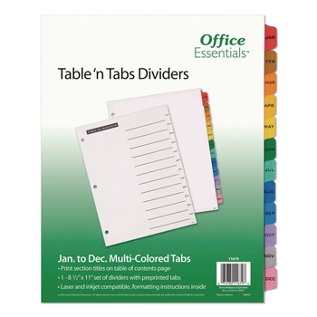  | Office Essentials 11679 Table 'n Tabs 11 in. x 8.5 in. 12-Tab Jan. to Dec. Dividers - Assorted (1-Set)
