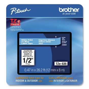TAPES AND ADHESIVES | Brother P-Touch TZE535CS 0.47 in. x 26.2 ft. TZe Laminated Removable Label Tapes - White on Blue