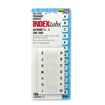 LABELS AND LABEL MAKERS | Redi-Tag B31005 Legal Index Tabs, 1/12-Cut Tabs, A-Z, White, 0.44-in Wide, 104/pack