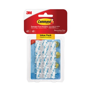 Command 17026CLR-40ES 0.15 lbs. Capacity Plastic Decorating Clips Hooks and Strips - Clear (40 Clips and 48 Strips/Pack)