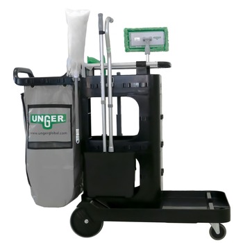 Unger UNGCRTZN ZoneCleanRx 23.5 in. x 25 in. x 25 in. 3 Shelves Plastic Janitorial Carts - Black