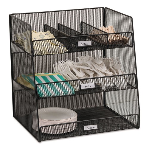 Desktop Organizers | Safco 3293BL 14.63 in. x 11.75 in. x 15 in. 3 Compartments Steel Mesh Onyx Breakroom Organizers - Black image number 0