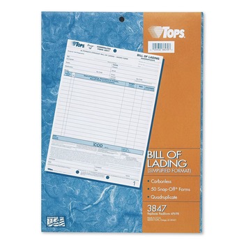 TOPS 3847 8.5 x 11 Four-Part Carbonless Bill of Lading (50/Pack)