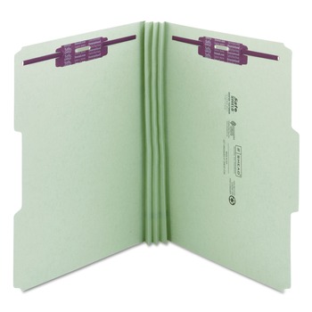 Smead 19944 3 in. Expansion Recycled Pressboard 1/3-Cut Tab Fastener Folders with Two SafeSHIELD Fasteners - Legal Size/Gray-Green (25/Box)