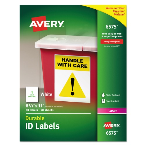 Labels | Avery 06575 8.5 in. x 11 in. Durable Permanent ID Labels with TrueBlock Technology - White (50/Pack) image number 0