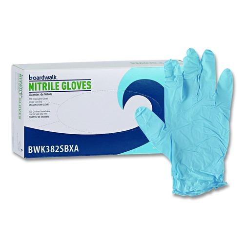 Disposable Gloves | Boardwalk 382SBXA 5 mil. Disposable Examination Nitrile Gloves - Small, Blue (100/Box) image number 0