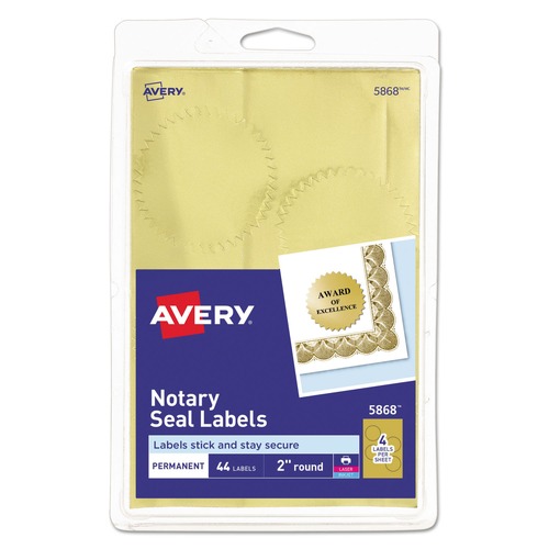 Stickers | Avery 05868 2 in. Diameter Printable Gold Foil Seals - Gold (44/Pack) image number 0