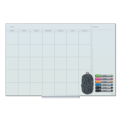 White Boards | U Brands 3967U00-01 35 x 23 Floating Glass Dry Erase Undated One Month Calendar - White image number 0