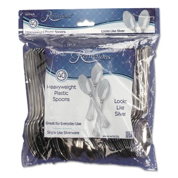 WNA REF320SP Reflections Heavyweight Plastic Spoon Utensils - Silver (40/Pack)