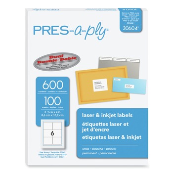PRODUCTS | PRES-a-ply 30604 3.33 in. x 4 in. Laser Printers Labels - White (6/Sheet, 100 Sheets/Box)