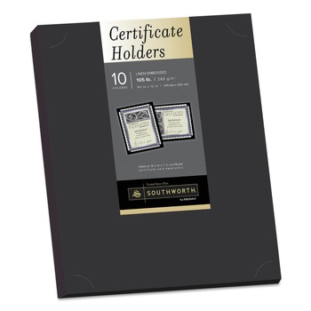 Southworth PF18-02 12 in. x 9.5 in. 105 lbs. Linen Stock Certificate Holder - Black (10/Pack)