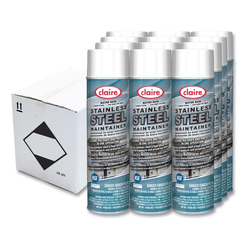 Cleaning & Janitorial Supplies | Claire CL844 16 oz. Aerosol Spray Stainless Steel Maintainer - Lemon Scent (12/Carton) image number 0