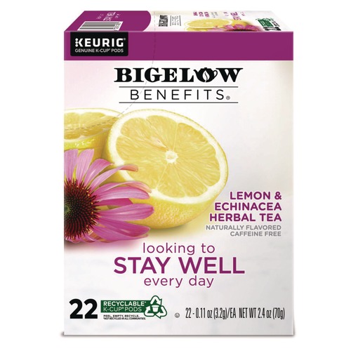 Beverages & Drink Mixes | Bigelow 5000359645 0.11 oz Benefits Herbal K-Cup - Lemon and Echinacea (22/Box) image number 0