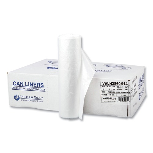  | Inteplast Group VALH3860N14 High-Density 60 Gallon 38 in. x 58 in. Commercial Can Liners - Clear (200/Carton) image number 0