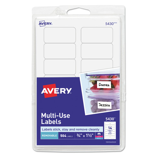 Labels | Avery 05430 0.75 in. x 1.5 in. Removable Multi-Use Labels for Inkjet/Laser Printers - White (14/Sheet, 36 Sheets/Pack) image number 0