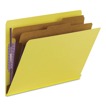 Smead 26789 End Tab Pressboard Classification Folders with Six SafeSHIELD Fasteners - Letter, Yellow (10/Box)