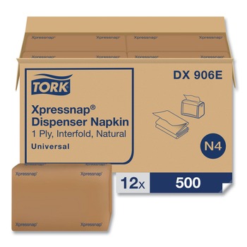 Tork DX906E 2-Ply Bag-Pack 13 in. x 8.5 in. Xpressnap Interfold Dispenser Napkins - Natural (6000/Carton)