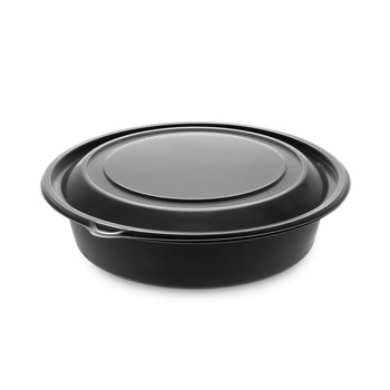 Pactiv Corp. 0CN8083200BL EarthChoice MealMaster 8 in. Diameter x 2.12 in. H 32 oz. Plastic Container with Lid - Black/Clear (250/Carton)