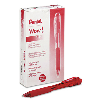 Pentel BK440-B Medium 1 mm Retractable WOW! Ballpoint Pen - Red Ink, Translucent Red/Red Barrel (1-Dozen)