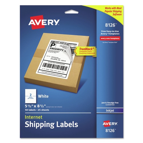 Labels | Avery 08126 5.5 in. x 8.5 in. Shipping Labels with TrueBlock Technology - White (50/Pack) image number 0