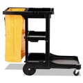 Just Launched | Rubbermaid Commercial FG617388BLA 20 in. x 45 in. x 38.25 in. 4 Shelves 1 Bin Plastic Multi-Shelf Cleaning Cart - Black image number 3