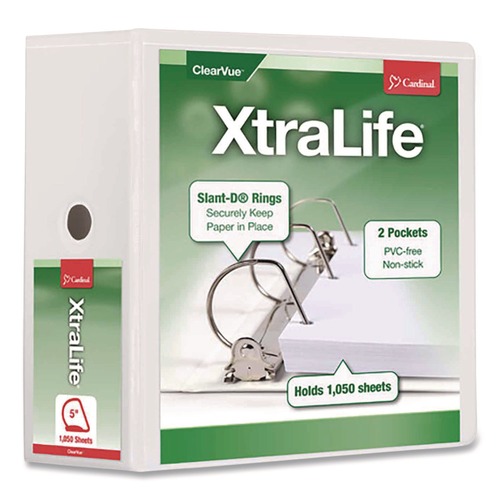 Binders | Cardinal 26350 11 in. x 8.5 in. 5 in. Capacity 3 Rings XtraLife ClearVue Non-Stick Slant-D Ring Binder - White image number 0