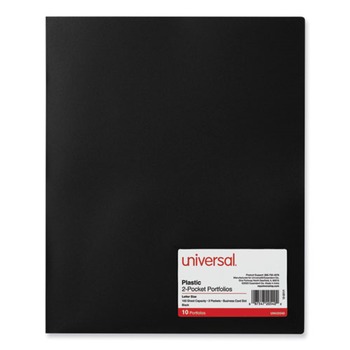 Universal UNV20540 100-Sheet Capacity 11 in. x 8.5 in. 2-Pocket Plastic Folders - Black (10/Pack)