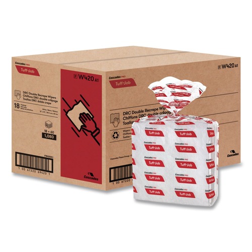 Cleaning Cloths | Cascades PRO W420 12 in. x 13 in. Tuff-Job S400 DRC Medium Wipers - White (18 Packs/Carton) image number 0