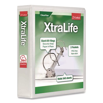 JUST LAUNCHED | Cardinal 26320 XtraLife ClearVue 2 in. Cap 11 in. x 8-1/2 in. 3 Locking Non-Stick Slant-D Ring Binder - White
