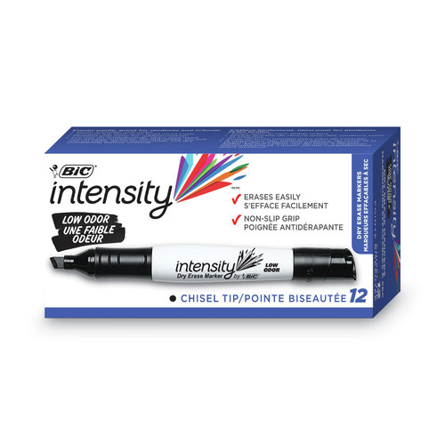 Washable Markers | BIC GDEM11 BLK Intensity Low Odor Chisel Tip Dry Erase Marker - Broad/Black (1-Dozen) image number 0