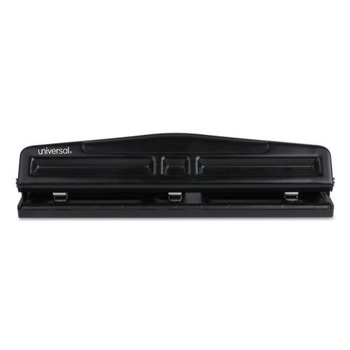 OFFICE STAPLERS AND PUNCHES | Universal UNV74323 12 Sheet Capacity Deluxe Adjustable Two and Three Hole Punch - Black