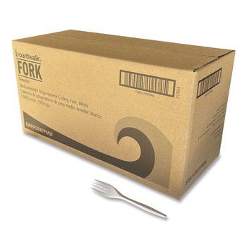 Boardwalk BWKFORKPPMW 5.51 in. Long Mediumweight Polypropylene Plastic Fork Cutlery - White (1000/Carton)