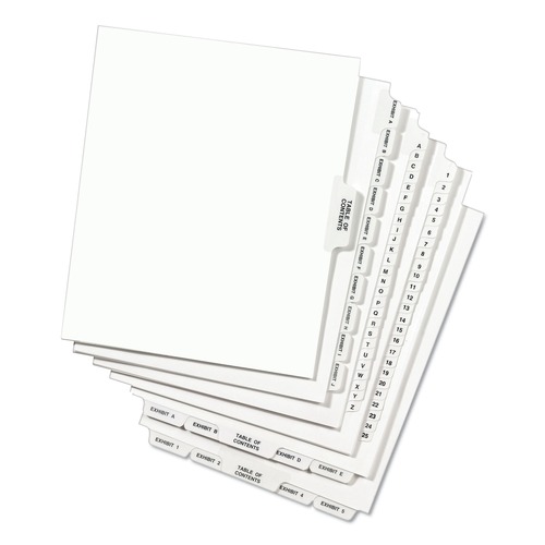 Back to School Sale | Avery 01404 11 in. x 8.5 in. 26-Tab D Avery Style Preprinted Legal Exhibit Side Tab Index Dividers - White (25/Pack) image number 0