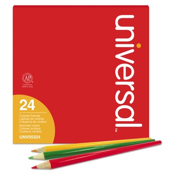 Universal UNV55324 Woodcase 3 mm Colored Pencils - Assorted Colors (24/Pack)