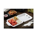 Food Service | Pactiv Corp. YHLW08030000 SmartLock 8 in. x 8.5 in. x 3 in. 3-Compartment Foam Hinged Lid Container - Medium White (150/Carton) image number 1