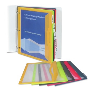 C-Line 06650 9.88 in. x 11.38 in. Binder Pocket with Write-On Index Tabs - Assorted (5/Set)