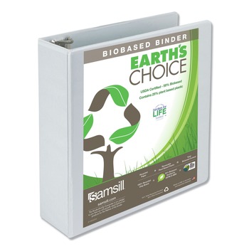 Samsill 18987 3 Rings 3 in. Capacity 11 in. x 8.5 in. Earth's Choice Plant-Based Round Ring View Binder - White