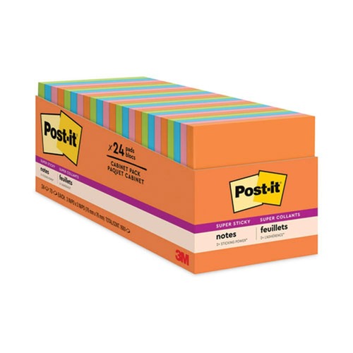 Back to School Sale | Post-it Notes Super Sticky 654-24SSAU-CP 3 in. x 3 in. Pads in Energy Boost Collection Colors (24 Pads/Pack) image number 0