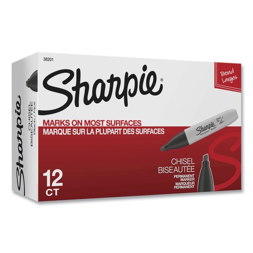 Back to School Sale | Sharpie 38201 Medium Chisel Tip Permanent Marker - Black (1-Dozen) image number 0