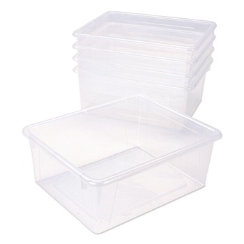 BOXES AND BINS | Storex 62532U05C Storage Tray, Deep, 2 gal, 10.65-in x 10.65-in x 5.2-in, Clear, 5/Pack