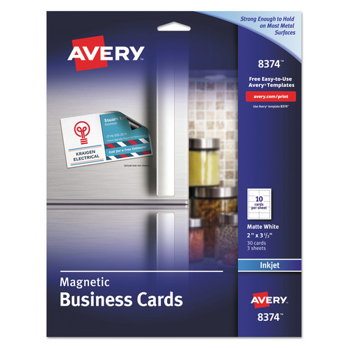 Copy & Printer Paper | Avery 08374 2 x 3.5 Inkjet Magnetic Business Cards - White (30/Pack) image number 0